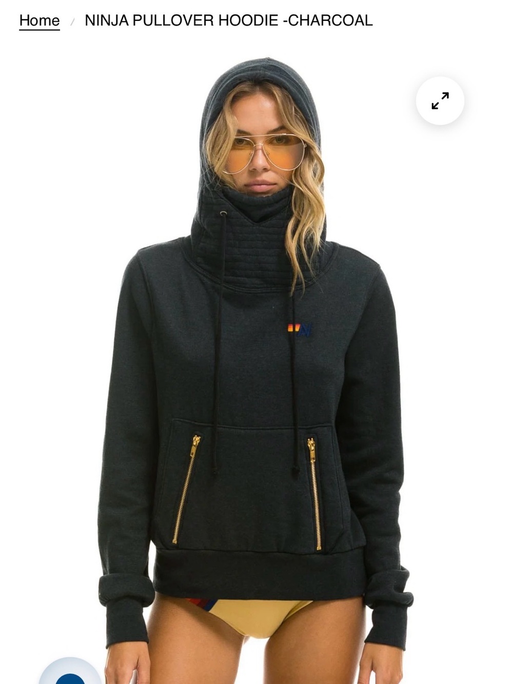 Ninja  Pullover Hoodie in Charcoal with Gold Zippers